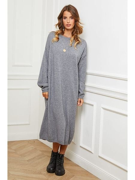 So Cachemire Sukienka dzianinowa "Fastidius" w kolorze szarym rozmiar: L. Szare sukienki So Cachemire, l, bez wzorów, z dzianiny, bez kołnierzyka, bez ramiączek, maxi. Za 195.99 zł.