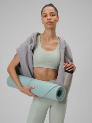 4F Biustonosz do jogi z niskim wsparciem damski - miętowy M. Niebieskie biustonosze sportowe 4f, bez wzorów, z gumy, na jogę i pilates. Za 129.99 zł.