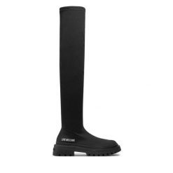 Muszkieterki LOVE MOSCHINO. Czarne kozaki Love Moschino, bez wzorów, bez obcasa, na płaskiej podeszwie, bez zapięcia. Za 1,219.00 zł.