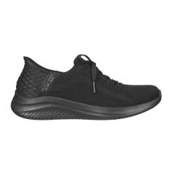 Buty sportowe Sneakersy damskie, Skechers Slip-Ins Ultra Flex 3.0 - Brilliant. Czarne buty treningowe Skechers, bez wzorów, z materiału, przed kostkę, bez zapięcia, trekkingowe. Za 432.00 zł.