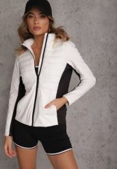 Biała Przejściowa Kurtka z Pikowaniem i Elastycznymi Rękawami Salisia. Białe kurtki przejściowe sportowe Renee, l, bez wzorów, z nylonu, z kapturem, tenisowe. Za 119.99 zł.