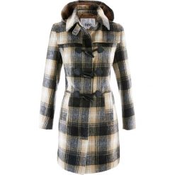 Płaszcz z kapturem bonprix beżowy w kratę. Płaszcze marki House. Za 149.99 zł.
