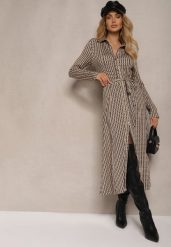 Czarno-Beżowa Sukienka Koszulowa z Wiskozą i Ozdobnym Paskiem Nialine. Czarne sukienki Renee, na co dzień, l, bez wzorów, z tkaniny, eleganckie, bez kołnierzyka, bez ramiączek, maxi, koszulowe. W wyprzedaży za 143.99 zł.