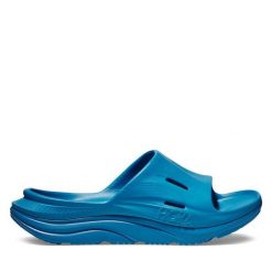 Klapki Hoka. Niebieskie klapki HOKA, bez wzorów, sportowe, bez obcasa, bez zapięcia. Za 299.99 zł.