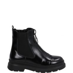 LAKIEROWANE BOTKI 0010ICON06R BLAC. Botki Venezia, bez wzorów, z lakierowanej skóry, bez obcasa, bez zapięcia. Za 279.00 zł.