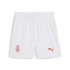 Młodzieżowe szorty piłkarskie Stade Reims PUMA White Red. Biała szorty Puma, bez wzorów, z dzianiny, młodzieżowe. W wyprzedaży za 134.00 zł.