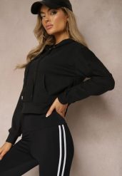 Czarna Bluza z Kapturem i Bawełną Ozdobiona Ściągaczami Evianae. Czarne bluzy Renee, l, bez wzorów, z bawełny, casualowe, bez ramiączek, z kapturem. W wyprzedaży za 35.99 zł.