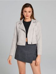 Kurtka ramoneska - kremowy. Białe kurtki Sinsay, l, bez wzorów, bez kaptura. Za 79.99 zł.