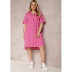 Fuksjowa Sukienka Ereda. Czerwone sukienki Renee, l, bez wzorów, z bawełny, bez kołnierzyka, bez ramiączek, midi, koszulowe. W wyprzedaży za 111.99 zł.