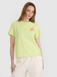 4F T-shirt oversize z nadrukiem damski - żółty S. Żółte t-shirty 4f, s, bez wzorów, z bawełny, klasyczne, bez kołnierzyka, bez ramiączek. Za 59.99 zł.