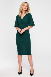 Szykowna Sukienka z Bufiastym Rękawem - Zielona. Zielone sukienki MOE, l, bez wzorów, z lycry, eleganckie, bez kołnierzyka, bez ramiączek. Za 335.26 zł.