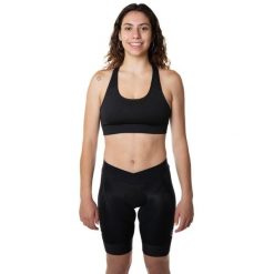 Szorty rowerowe damskie SERENA - Czarne. Czarne szorty sportowe C-LAB, bez wzorów, ze skóry, z standardowym stanem, rowerowe. Za 412.83 zł.