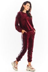 Welurowe Spodnie z Logowanym Lampasem - Bordowe. Czerwone spodnie dresowe Awama, bez wzorów, z dresówki. Za 219.90 zł.