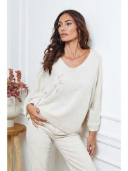 So Cachemire Sweter "Arobaz" w kolorze kremowym rozmiar: M. Brązowe swetry So Cachemire, m, bez wzorów, ze splotem, bez ramiączek. Za 179.22 zł.