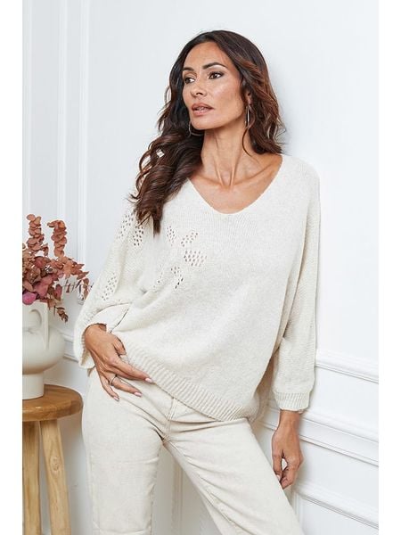 So Cachemire Sweter "Arobaz" w kolorze kremowym rozmiar: M. Brązowe swetry So Cachemire, m, bez wzorów, ze splotem, bez ramiączek. Za 200.60 zł.