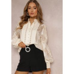 Beżowa Koszula Kalladia. Brązowe koszule Renee, m, z aplikacjami, z koronki, boho, bez kołnierzyka, bez ramiączek. W wyprzedaży za 159.99 zł.