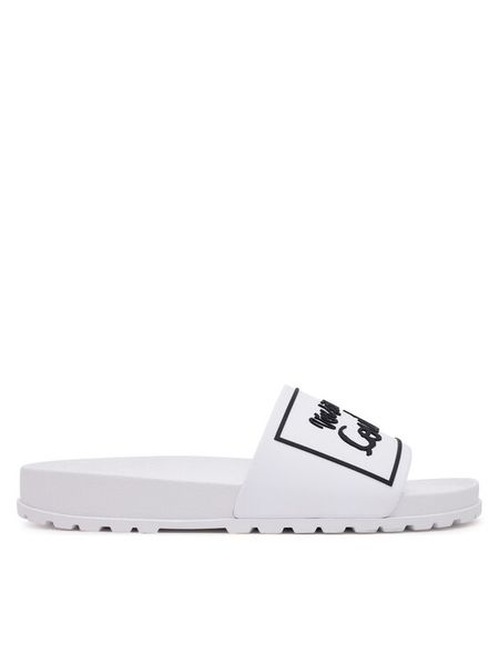 Versace Jeans Couture Klapki 78VA3SQ2 Biały. Białe klapki Versace Jeans Couture, bez wzorów, z jeansu, bez obcasa, bez zapięcia. Za 309.99 zł.