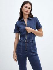 Mango Kombinezon Iggy 57066005 Niebieski Regular Fit. Niebieskie sukienki Mango, xxs, bez wzorów, z bawełny, bez kołnierzyka, bez ramiączek. Za 259.99 zł.