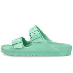 Klapki Birkenstock Arizona Eva Bold Jade Damskie. Zielone klapki Birkenstock, bez wzorów, bez obcasa, bez zapięcia. Za 188.10 zł.