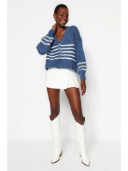 Trendyol Kardigan w kolorze granatowo-białym rozmiar: L. Białe swetry Trendyol, l, bez wzorów, bez ramiączek. Za 86.99 zł.