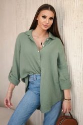 Koszula bawełniana muślinowa oversize khaki. Brązowe koszule Kesi Włoski, l, bez wzorów, z bawełny, eleganckie, bez kołnierzyka, bez ramiączek. Za 179.81 zł.