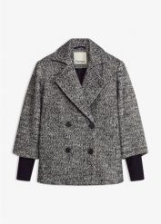 Kurtka bosmanka w optyce tweedu z rekawami z dzianiny. Czarne kurtki bonprix, bez wzorów, z dzianiny, eleganckie, bez kaptura. Za 269.99 zł.