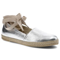Srebrne Espadryle Karino Damskie Stylowe Obuwie. Szare espadryle Karino, bez wzorów, ze skóry, boho, bez obcasa. Za 199.00 zł.