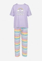 Fioletowy 3-częściowy Komplet Piżamowy: T-shirt Szorty i Spodnie Nireshe. Fioletowe piżamy Renee, l, z aplikacjami, bez kołnierzyka, bez ramiączek. W wyprzedaży za 55.99 zł.