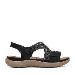 Sandały Rieker. Czarne sandały Rieker, bez wzorów, bez obcasa, na płaskiej podeszwie, bez zapięcia. Za 339.99 zł.