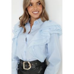 Niebieska Koszula Hamal. Niebieskie koszule Born2be, m, bez wzorów, z tkaniny, biznesowe, bez kołnierzyka, bez ramiączek. W wyprzedaży za 161.49 zł.