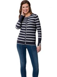 Heine Kardigan w kolorze granatowo-kremowym rozmiar: 46. Niebieskie swetry Heine, bez wzorów, ze splotem, bez ramiączek. Za 74.28 zł.