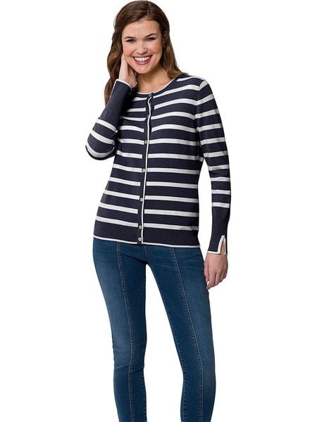 Heine Kardigan w kolorze granatowo-kremowym rozmiar: 46. Niebieskie swetry Heine, bez wzorów, ze splotem, bez ramiączek. Za 74.28 zł.