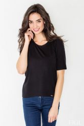 Czarna Bluzka z Krótkim Rękawem z Wycięciem na Plecach. Czarne bluzki Figl, l, bez wzorów, z elastanu, bez kołnierzyka, bez ramiączek. Za 159.00 zł.