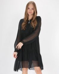 Jedwabna sukienka z przeszyciami. Czarne sukienki Unisono, na imprezę, s, bez wzorów, z jedwabiu, wizytowe, bez kołnierzyka, bez ramiączek. Za 269.00 zł.