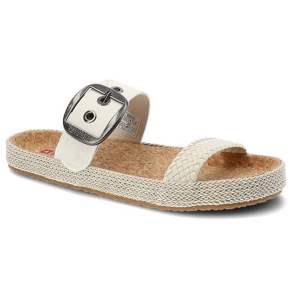 Klapki damskie Big Star, materiał syntetyczny z regulowanym paskiem zapinanym na klamrę profilowaną wkładką, białe, JJ274729. Białe klapki BIG STAR, bez wzorów, z materiału, eleganckie, bez obcasa, bez zapięcia. Za 99.00 zł.