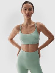 4F Biustonosz do jogi i pilatesu z niskim wsparciem - turkusowy M. Niebieskie biustonosze sportowe 4f, bez wzorów, z dzianiny, na fitness i siłownię. W wyprzedaży za 59.99 zł.