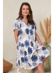 Curvy Lady Sukienka w kolorze granatowo-biało-beżowym rozmiar: 44/46. Białe sukienki Curvy Lady, bez wzorów, klasyczne, bez kołnierzyka, bez ramiączek, midi. Za 112.83 zł.