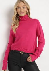 Fuksjowy Klasyczny Golf z Prążkowanymi Wstawkami Bishaya. Czerwone swetry Born2be, m, bez wzorów, prążkowane, eleganckie, bez ramiączek. W wyprzedaży za 93.49 zł.