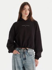 Tommy Jeans Bluza Bling Linear DW0DW21607 Czarny Regular Fit. Czarne bluzy Tommy Jeans, m, bez wzorów, z bawełny, bez ramiączek, bez kaptura. Za 389.99 zł.