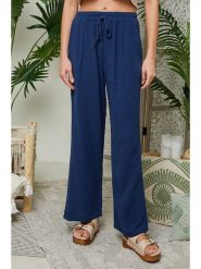 Le Monde du Lin Lniane spodnie w kolorze granatowym rozmiar: 40/42. Niebieskie spodnie materiałowe Le Monde du Lin, bez wzorów, ze lnu, klasyczne, z standardowym stanem. Za 121.99 zł.