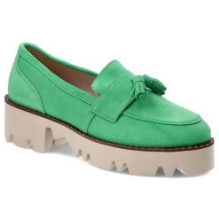 Zielone Półbuty Chebello Wygodne Skórzane Buty. Zielone półbuty wsuwane CheBello, s, bez wzorów, ze skóry, boho, bez kołnierzyka, bez ramiączek. Za 439.00 zł.