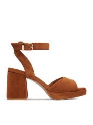 DeeZee Sandały CEO-HY3065-2 Brązowy. Brązowe sandały DeeZee, bez wzorów, z materiału, bez obcasa, na słupku, bez zapięcia. Za 139.99 zł.