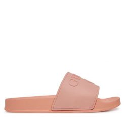 Klapki Guess. Brązowe klapki Guess, z aplikacjami, bez obcasa, bez zapięcia. Za 119.99 zł.