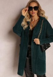 Ciemnozielony Płaszcz z Bawełną Oversize Brumisia. Zielone płaszcze Renee, na zimę, bez wzorów, z bawełny, bez kaptura. W wyprzedaży za 151.99 zł.