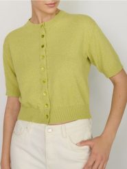 Sweter z krótkim rękawem - jasnozielony. Zielone swetry Reserved, l, bez wzorów, z bawełny, bez ramiączek. Za 109.99 zł.