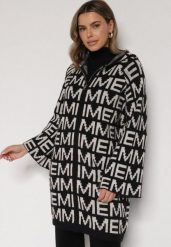 Czarno-Biały Rozpinany Kardigan z Kapturem z Motywem Liter Belletusa. Czarne swetry Born2be, l, bez wzorów, z jeansu, bez ramiączek. Za 119.99 zł.