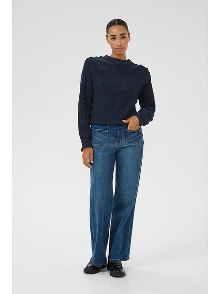 Kaffe Sweter "Maggi" w kolorze granatowym rozmiar: L. Niebieskie swetry Kaffe, l, bez wzorów, z bawełny, bez ramiączek. Za 118.28 zł.