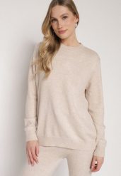 Beżowy Casualowy Sweter z Wełną i Bawełną Nedalla. Brązowe swetry Born2be, bez wzorów, z bawełny, biznesowe, bez ramiączek. Za 59.99 zł.
