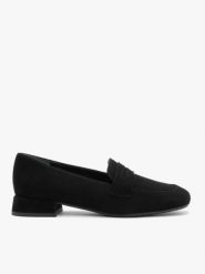 Czarne eleganckie mokasyny ze skóry welurowej. Czarne mokasyny Ryłko, z aplikacjami, ze skóry. Za 399.99 zł.
