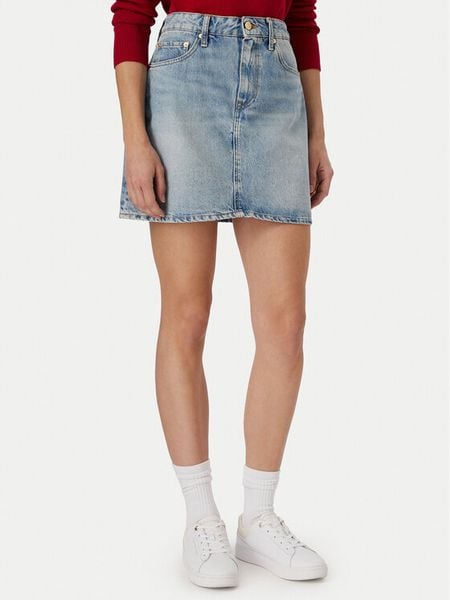 Tommy Hilfiger Spódnica jeansowa WW0WW50007 Niebieski Regular Fit. Niebieskie spódnice Tommy Hilfiger, m, bez wzorów, z bawełny. Za 360.99 zł.